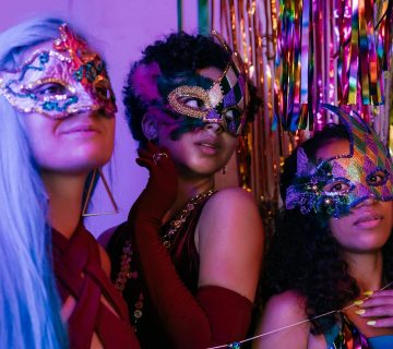 Women wearing colorful masquerade mask pexels mikhail nilov 9391354 360x320